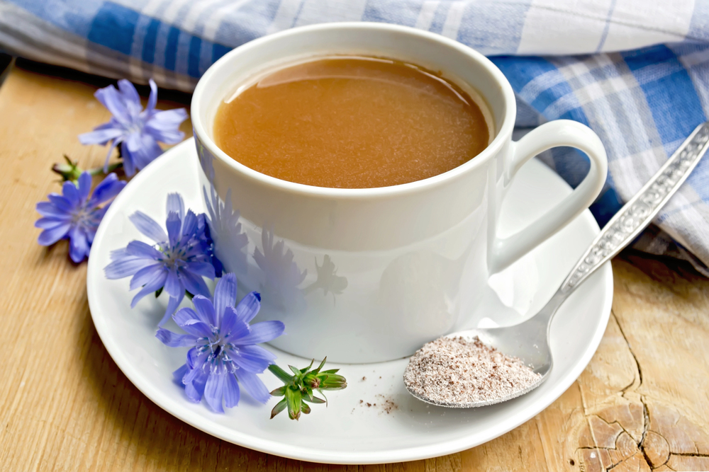 Chicory drink in a white cup as alternatives to coffee for energy